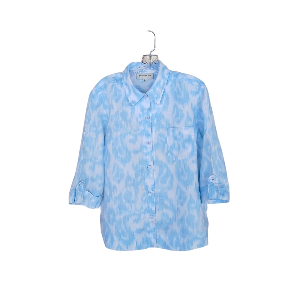 Jones New York Light Blue & White Linen Button Down Shirt XL